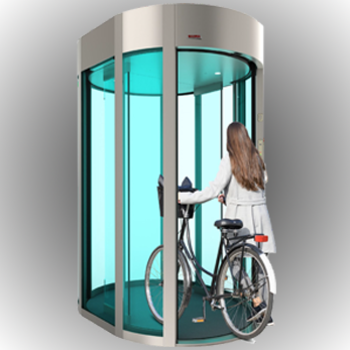 SITEC GATE BIKE, mit Person und Fahrrad, die innovative Zugangsschleuse für Fahrräder und Personen
