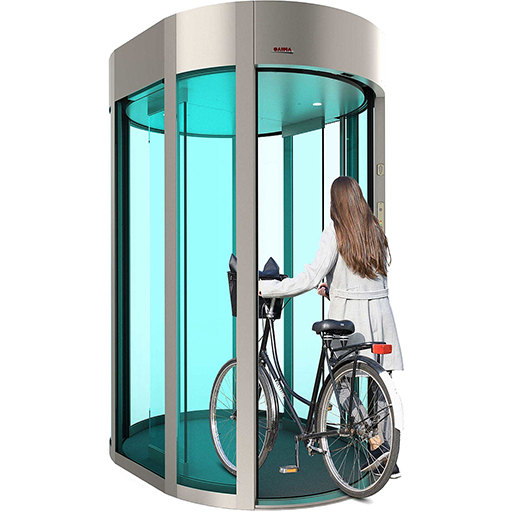 SITEC GATE BIKE, mit Person und Fahrrad, die innovative Zugangsschleuse für Fahrräder und Personen