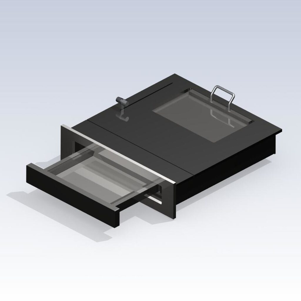 SITEC front-opening counter P7097, open, for installation in facades and partition walls