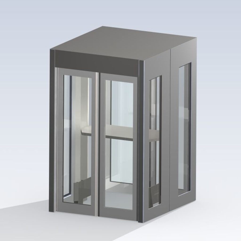 SITEC Material and Cash Lock P9500, closed with folded-up table, combined airlock for cash and material delivery