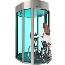 SITEC GATE BIKE, mit Person und Fahrrad, die innovative Zugangsschleuse für Fahrräder und Personen, ohne Hintergrund